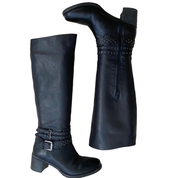 Matisse Moto Leather Riding Boots with Studded Buckles Black Size 7.5 - Picture 1 of 12